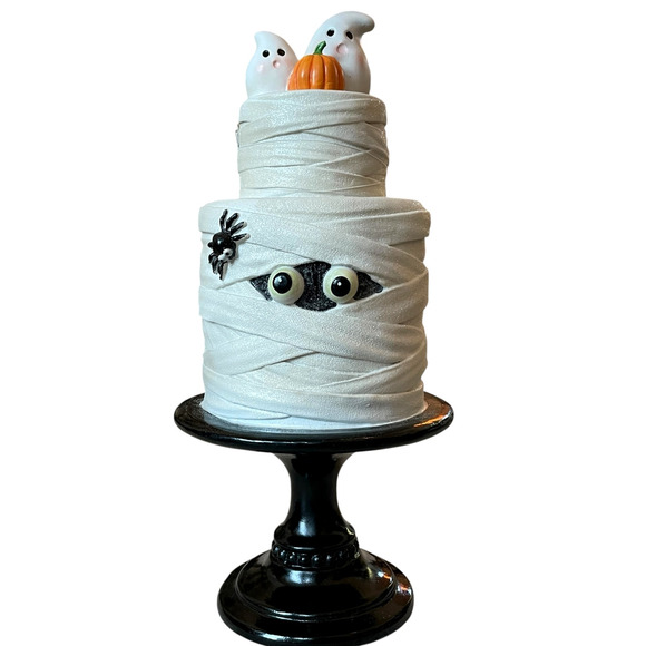 SWEET TREATS 2-Tier Mummy Halloween Faux Cake With Ghost & Pumpkin 19" NEW - Picture 16 of 16
